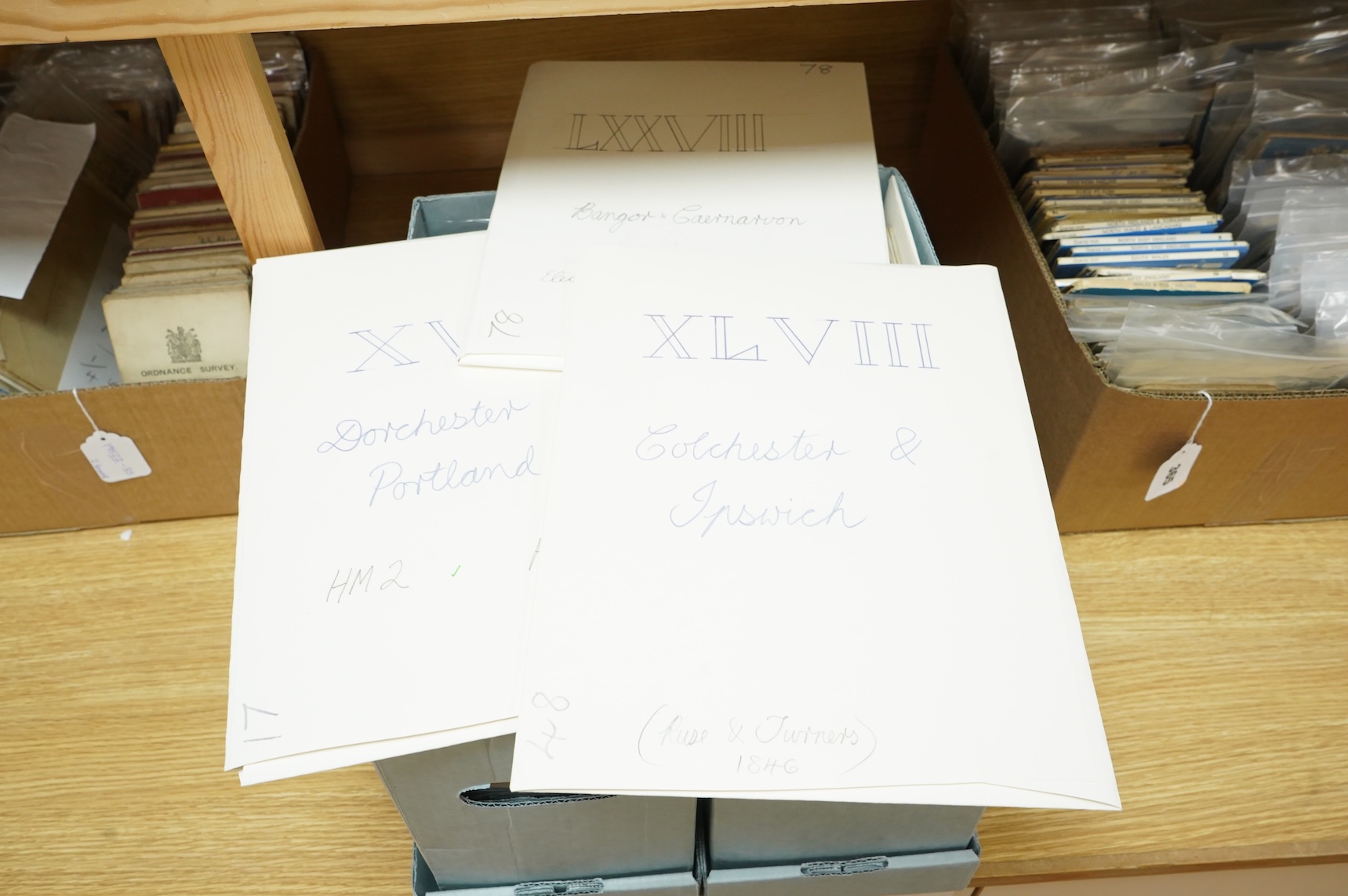 A collection of forty-eight mid to late 19th century Ordnance Survey maps, areas covered include; Brentwood, Sherness, Kent, Hastings, West Sussex, Portsmouth, Amesbury, Salisbury, Colchester & Ipswich, etc.